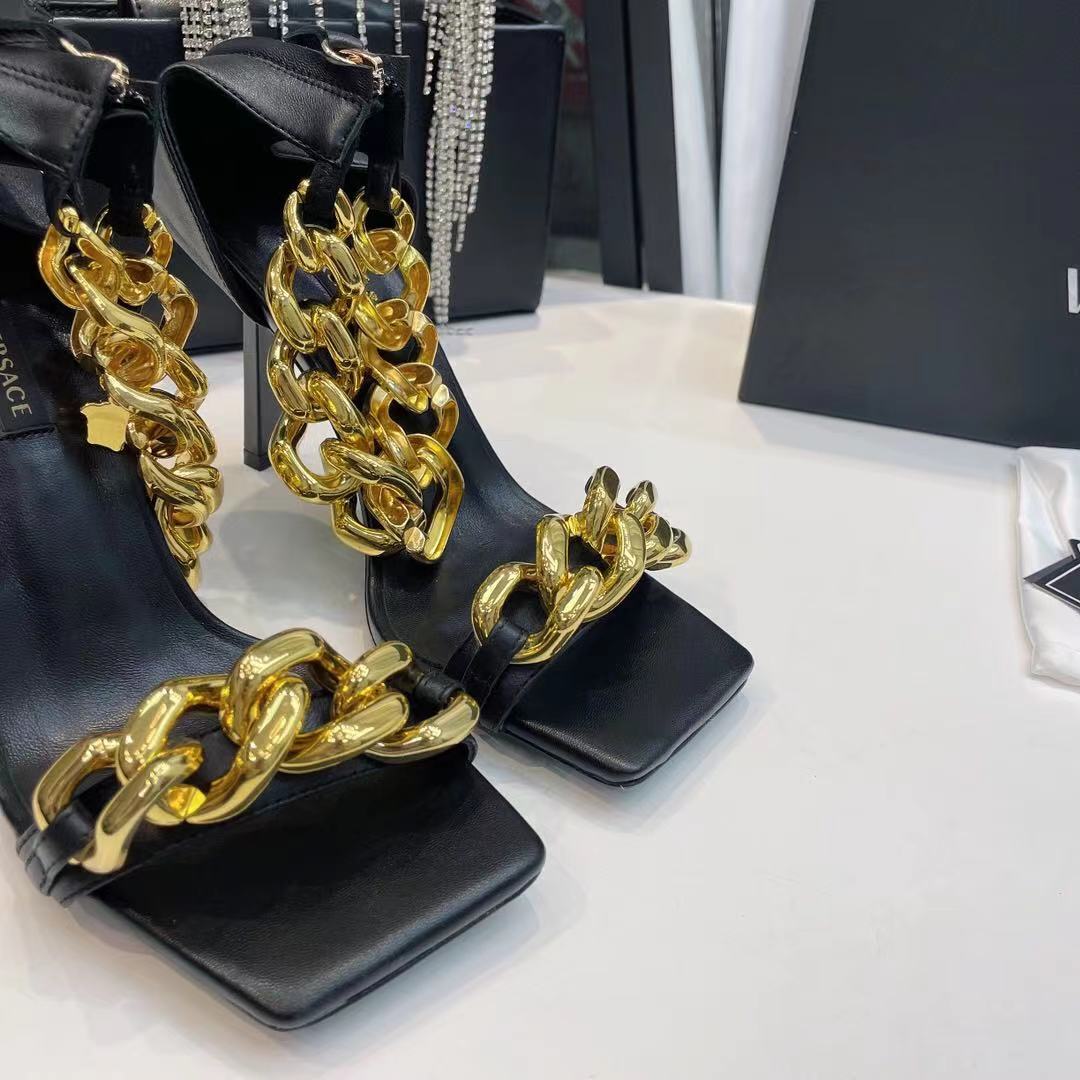 Versace Medusa Chain Nappa Leather Sandals (9.5cm) - DesignerGu