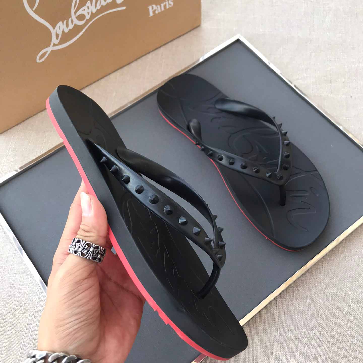 Christian Louboutin CL Loubi Flip Black PVC - DesignerGu