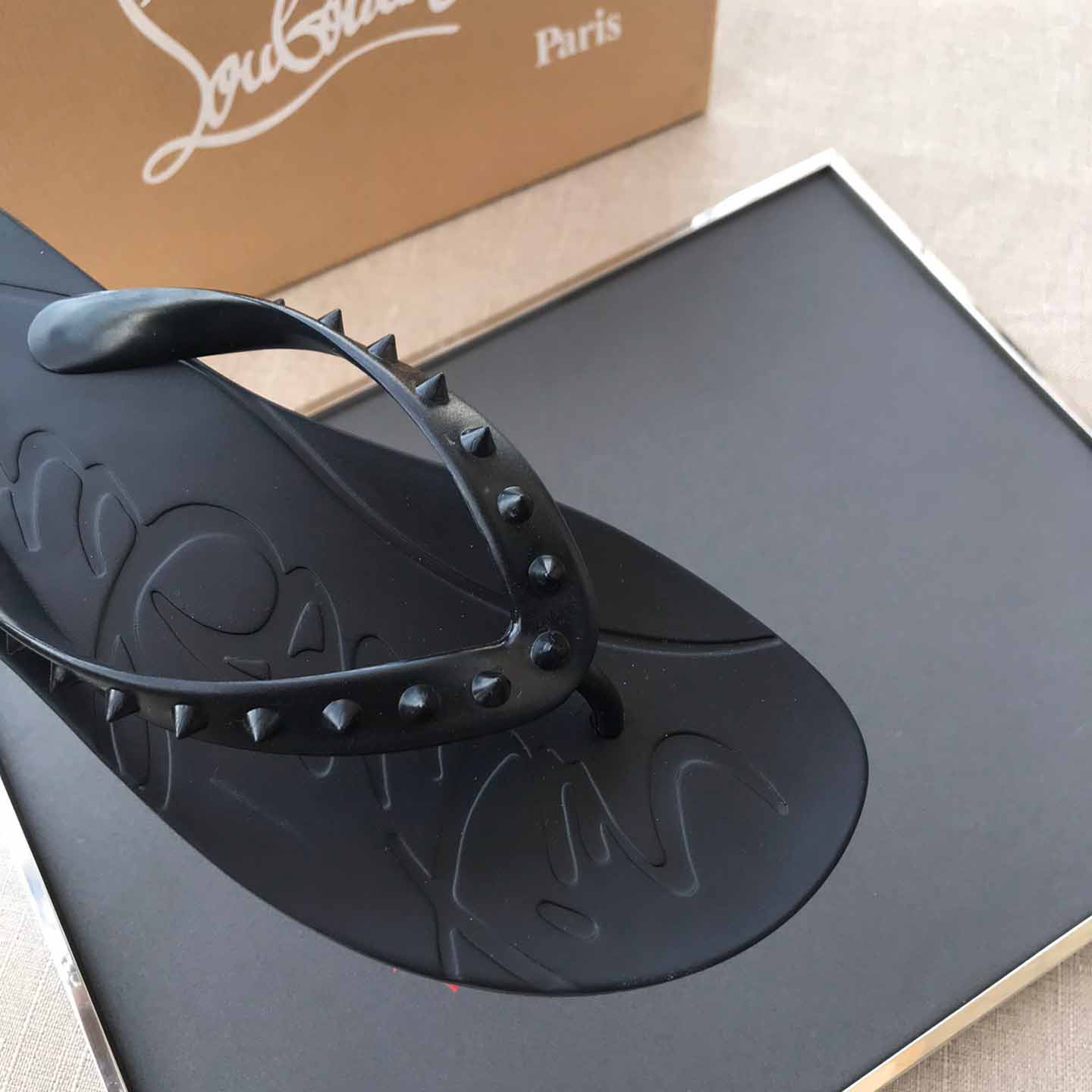 Christian Louboutin CL Loubi Flip Black PVC - DesignerGu