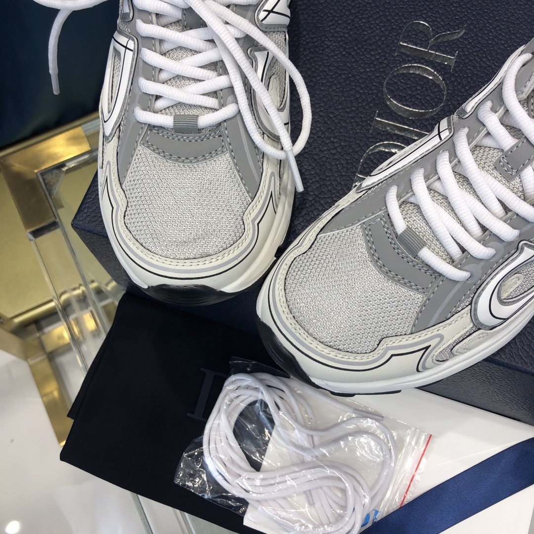 Dior B30 Sneaker Gray Mesh And White Technical Fabric - DesignerGu