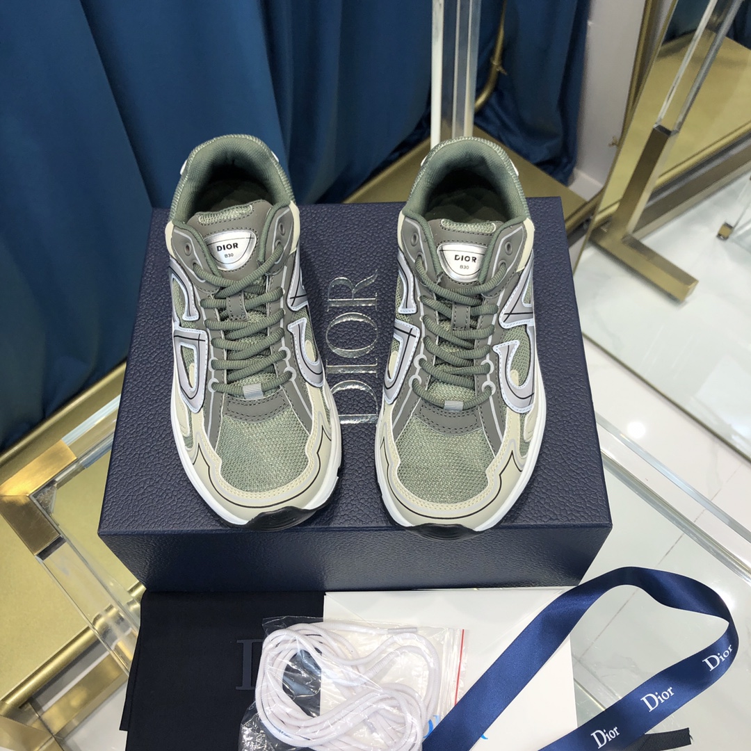 Dior B30 Sneaker Olive Mesh And Cream Technical Fabric - DesignerGu