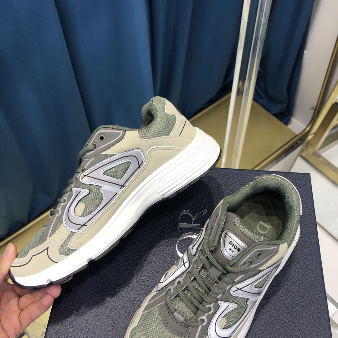 Dior B30 Sneaker Olive Mesh And Cream Technical Fabric - DesignerGu