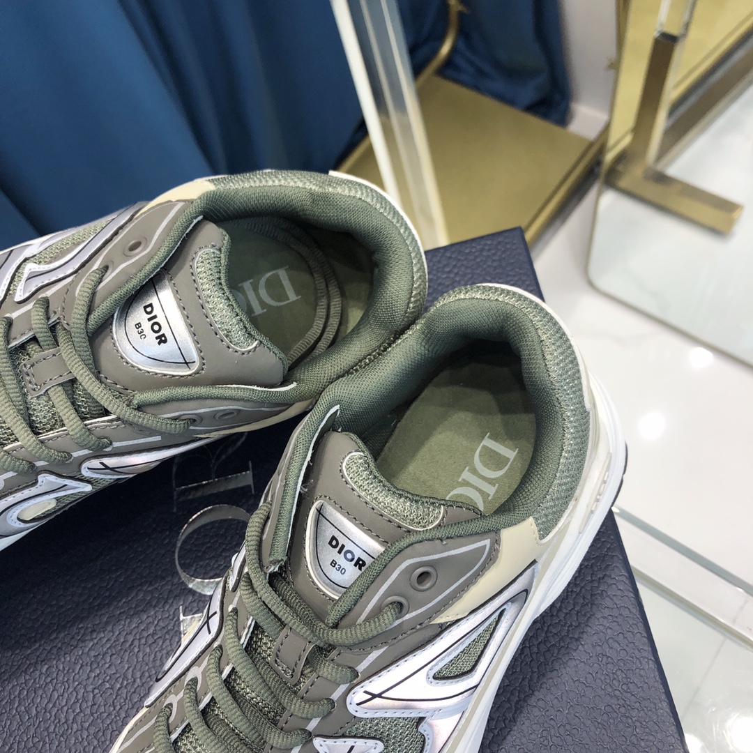 Dior B30 Sneaker Olive Mesh And Cream Technical Fabric - DesignerGu