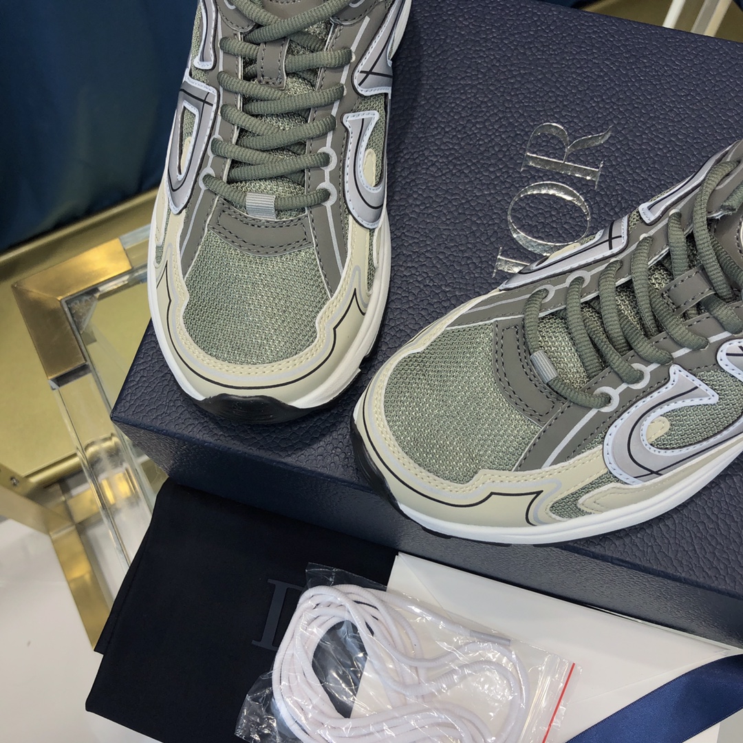 Dior B30 Sneaker Olive Mesh And Cream Technical Fabric - DesignerGu