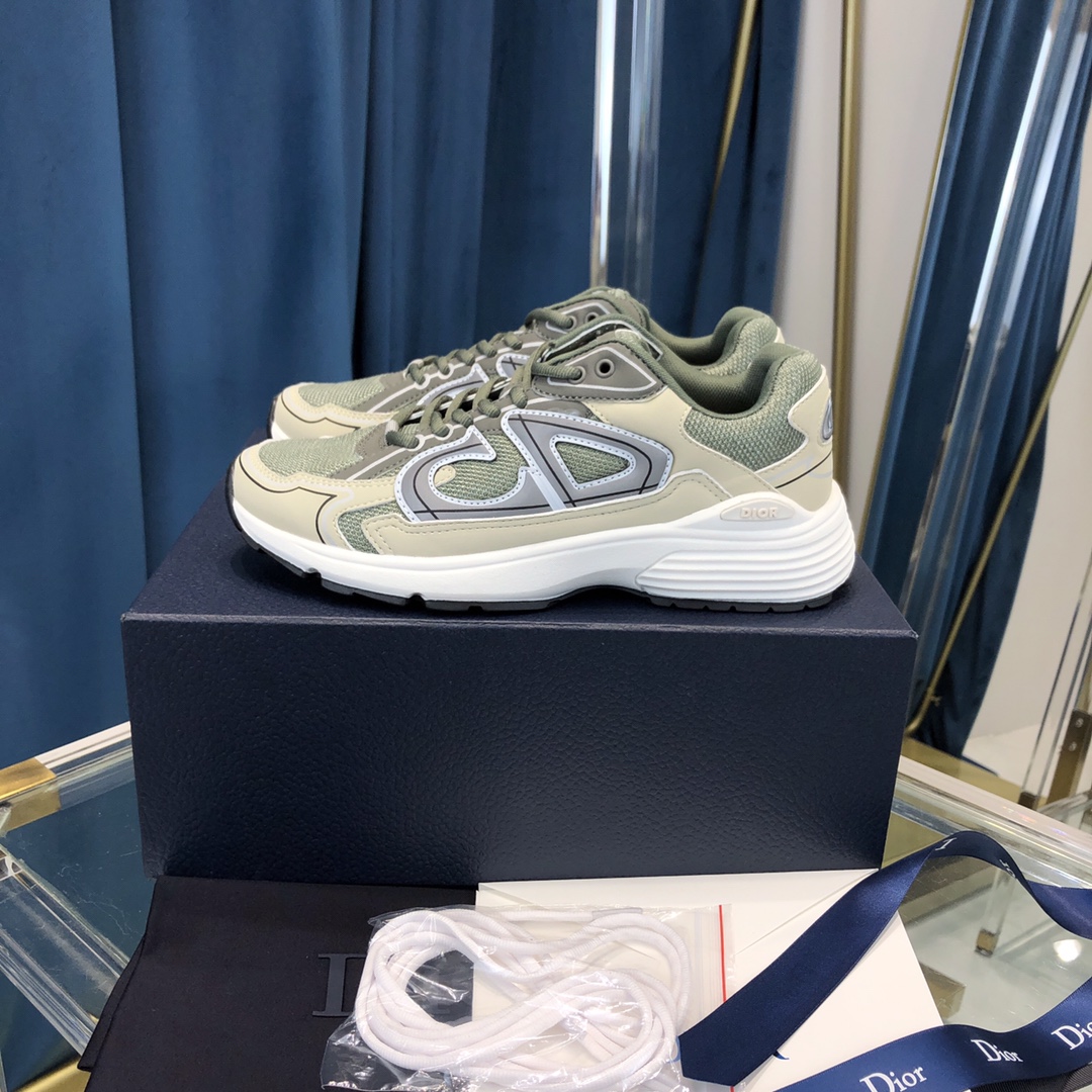 Dior B30 Sneaker Olive Mesh And Cream Technical Fabric - DesignerGu