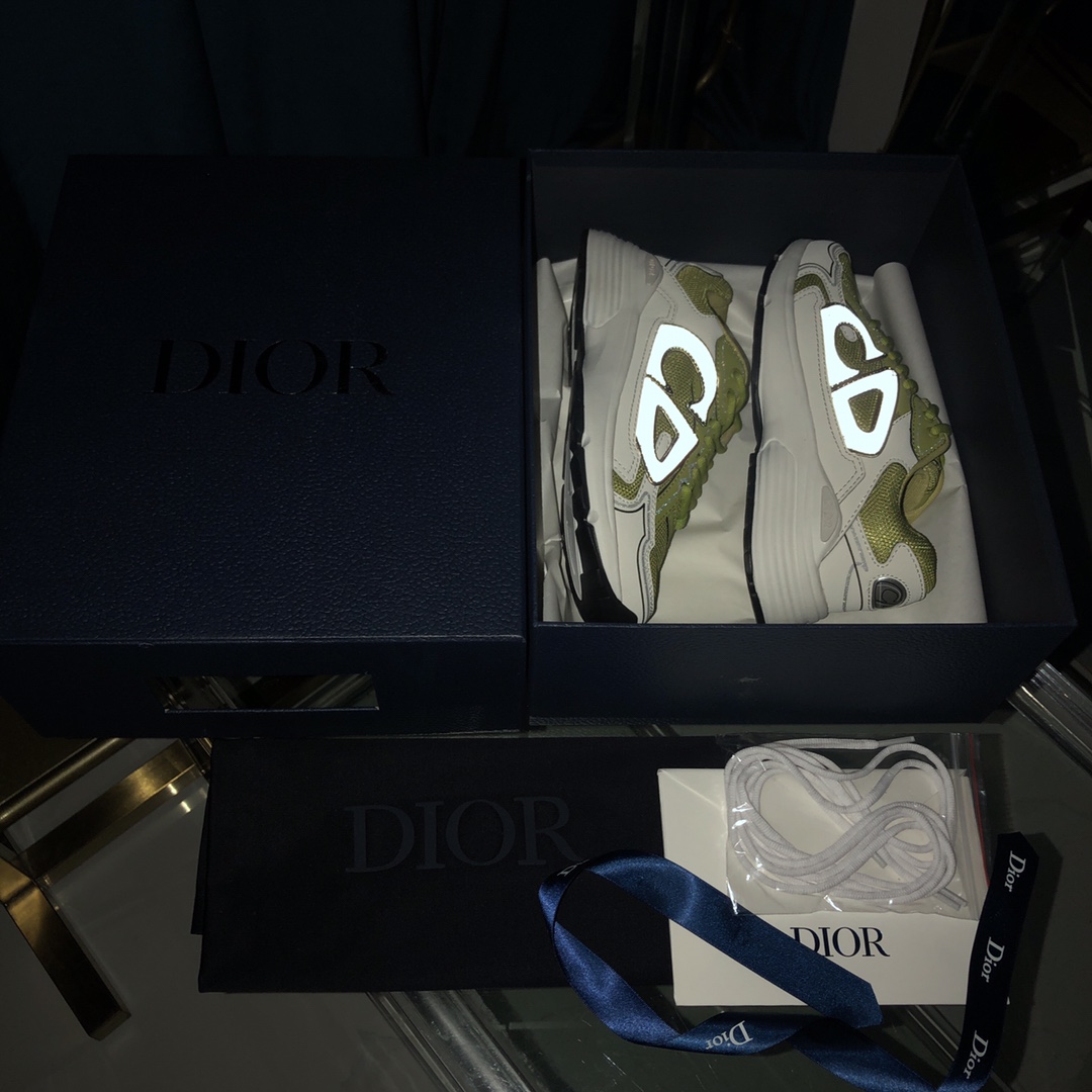 Dior B30 Sneaker Yellow Mesh And White Technical Fabric - DesignerGu