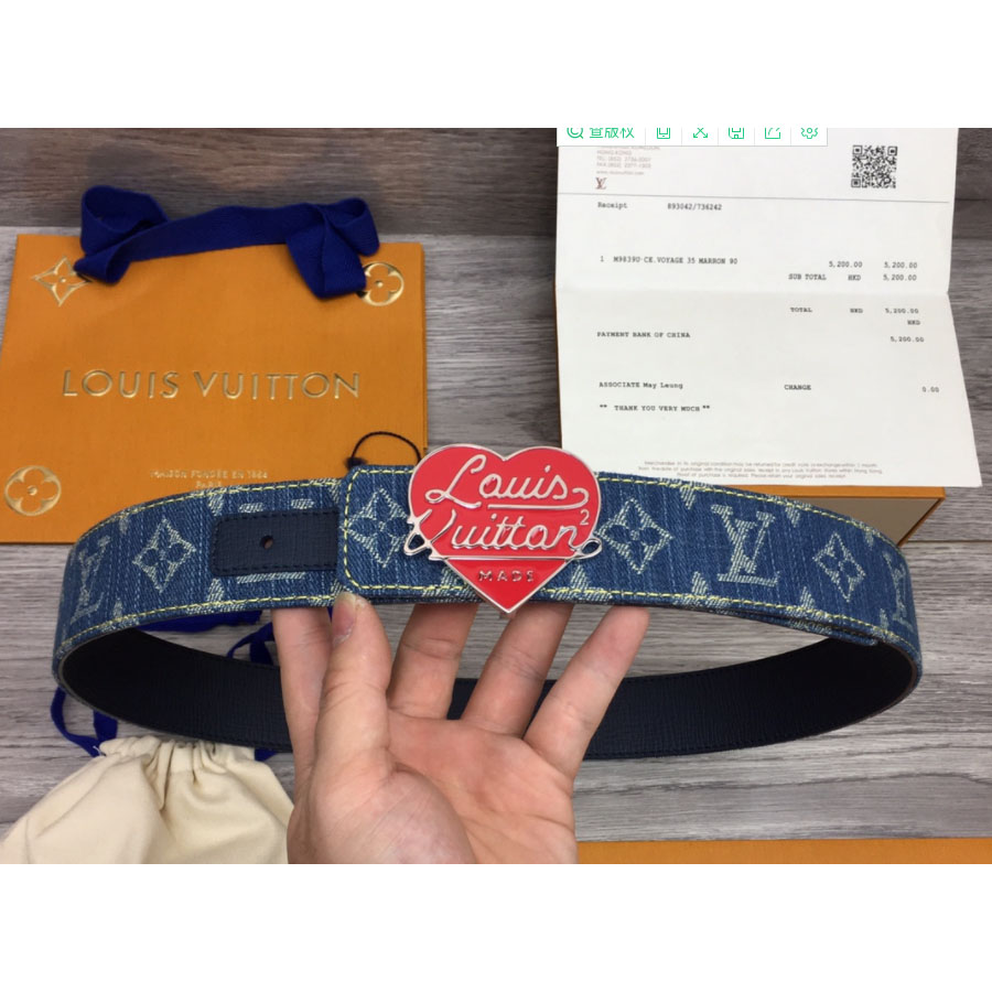 Louis Vuitton Denim 40MM Reversible Belt In Blue - DesignerGu