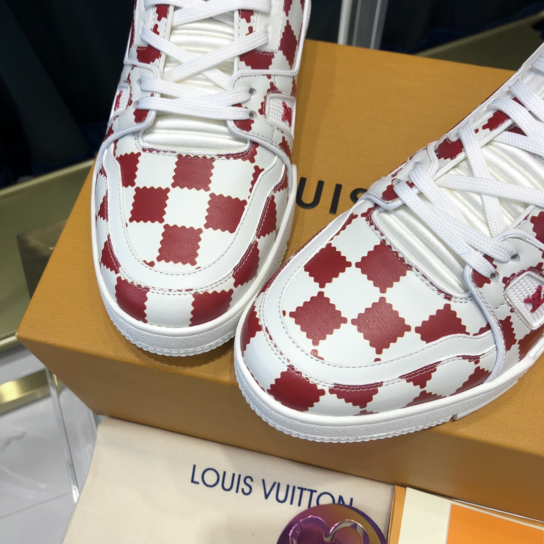 Louis Vuitton Trainer Sneaker Red White Damier - DesignerGu