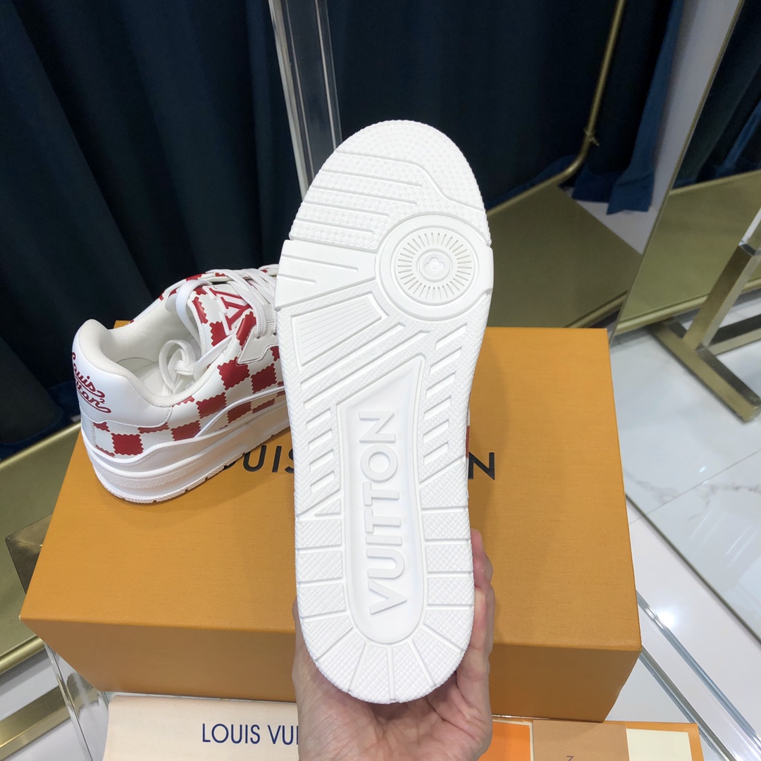 Louis Vuitton Trainer Sneaker Red White Damier - DesignerGu