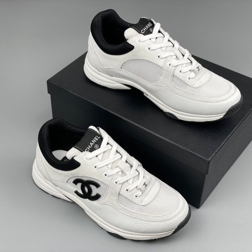 Chanel White Black 22c Leather Calfskin Suede Mesh Cc Logo Trainers Sneakers - DesignerGu