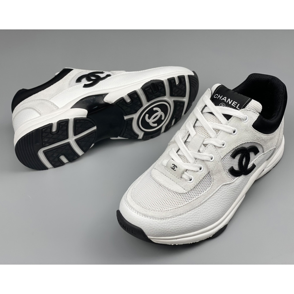 Chanel White Black 22c Leather Calfskin Suede Mesh Cc Logo Trainers Sneakers - DesignerGu