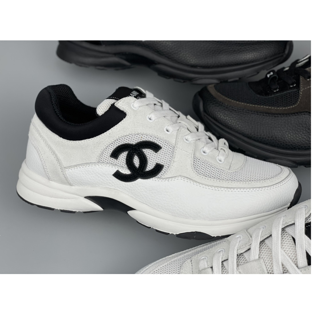 Chanel White Black 22c Leather Calfskin Suede Mesh Cc Logo Trainers Sneakers - DesignerGu