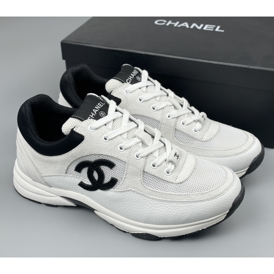 Chanel White Black 22c Leather Calfskin Suede Mesh Cc Logo Trainers Sneakers - DesignerGu