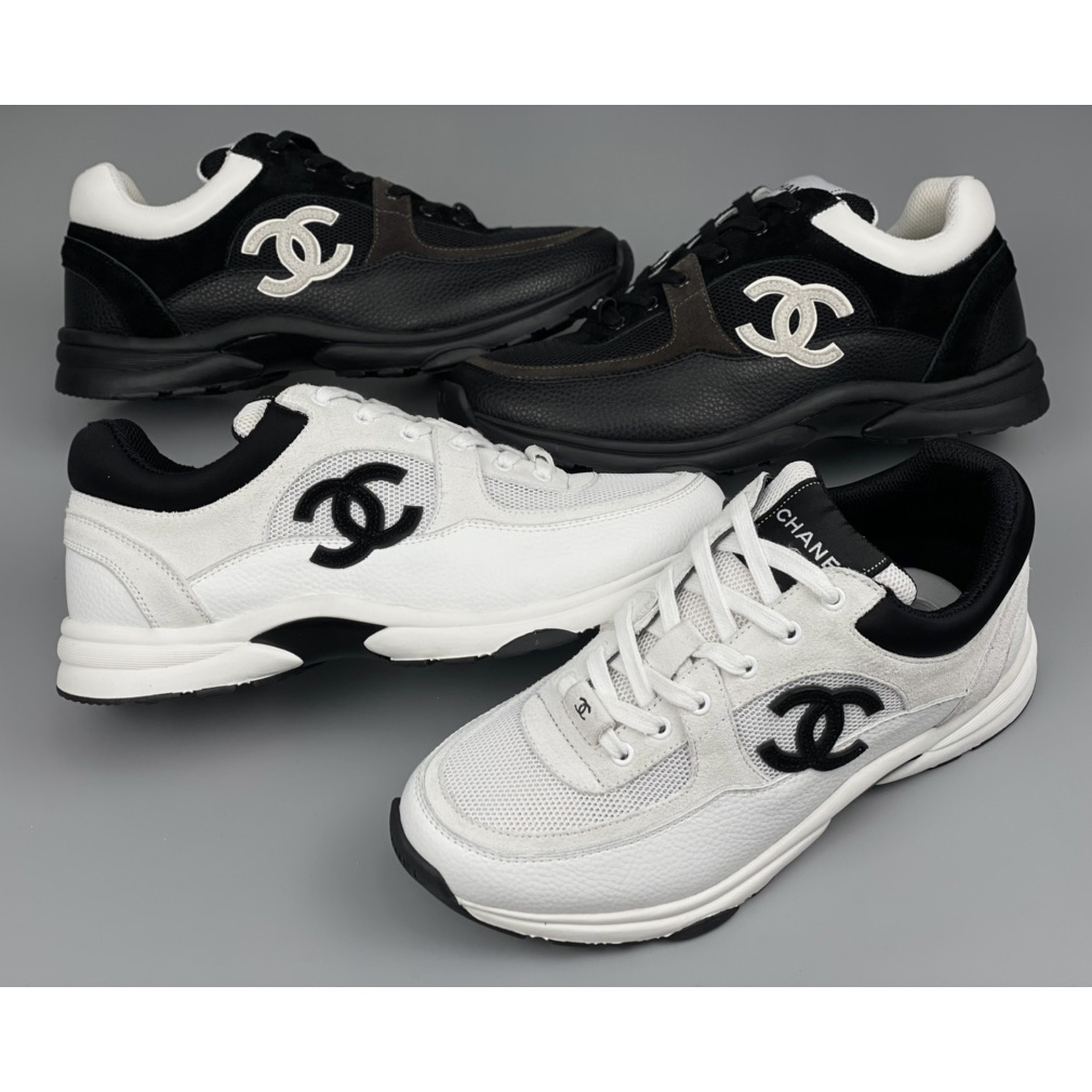 Chanel White Black 22c Leather Calfskin Suede Mesh Cc Logo Trainers Sneakers - DesignerGu