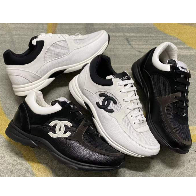 Chanel White Black 22c Leather Calfskin Suede Mesh Cc Logo Trainers Sneakers - DesignerGu