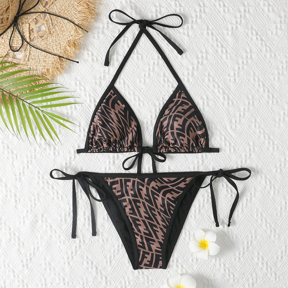 Fendi Logo Two-Pieces Bikini In Brown - DesignerGu