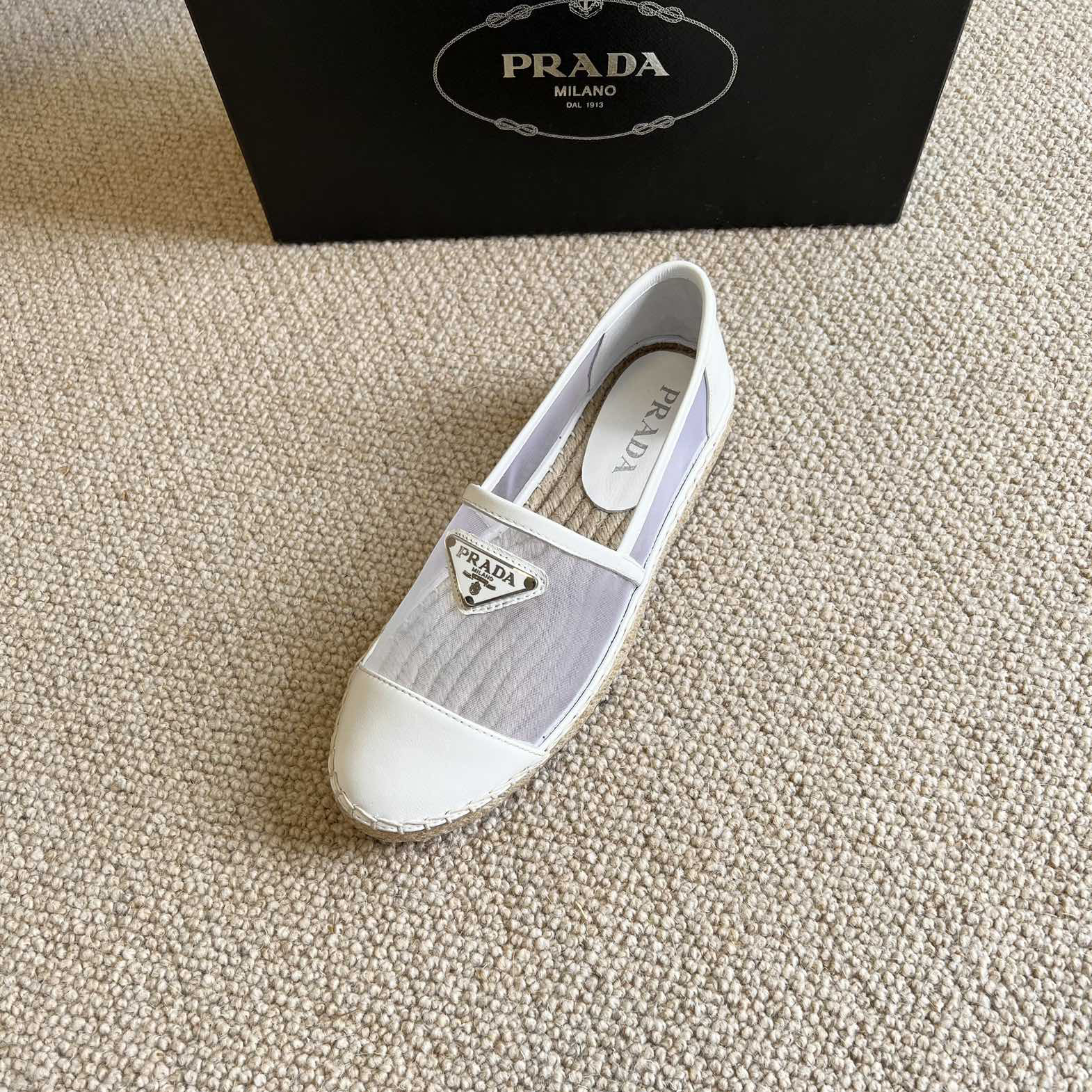 Prada  Logo  Woman White Loafers - DesignerGu