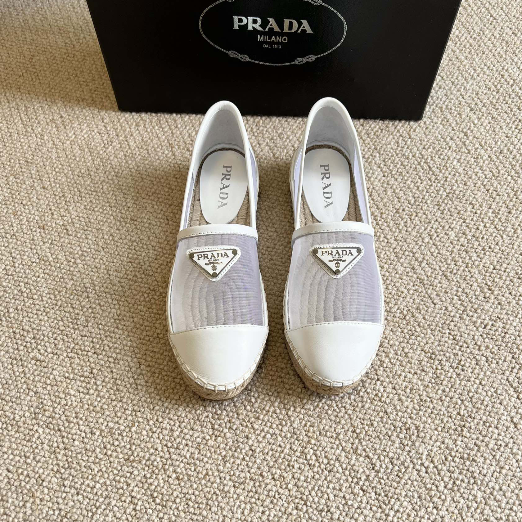 Prada  Logo  Woman White Loafers - DesignerGu