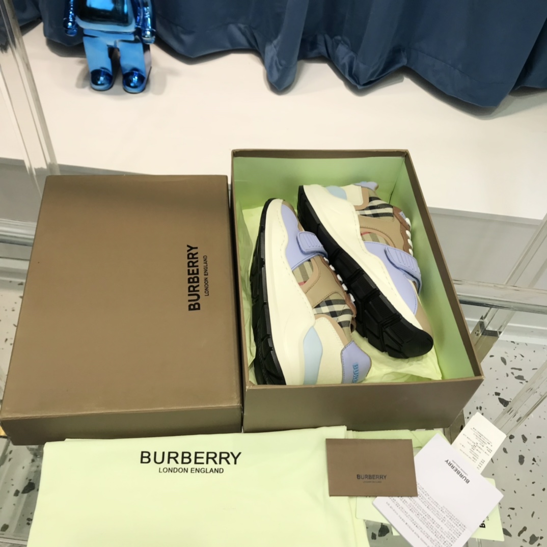 Burberry Check Cotton Canvas And Leather Sneakers - DesignerGu