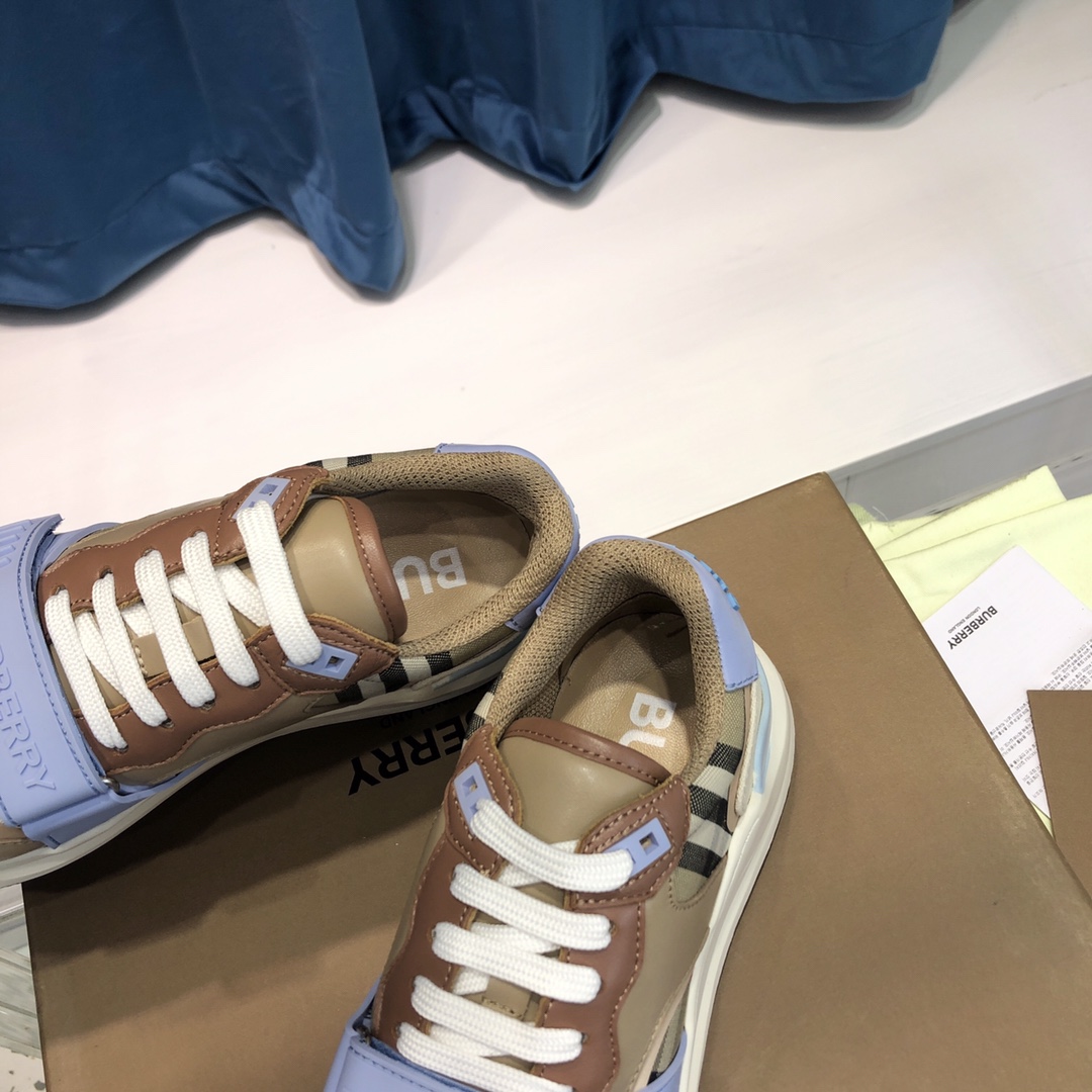 Burberry Check Cotton Canvas And Leather Sneakers - DesignerGu