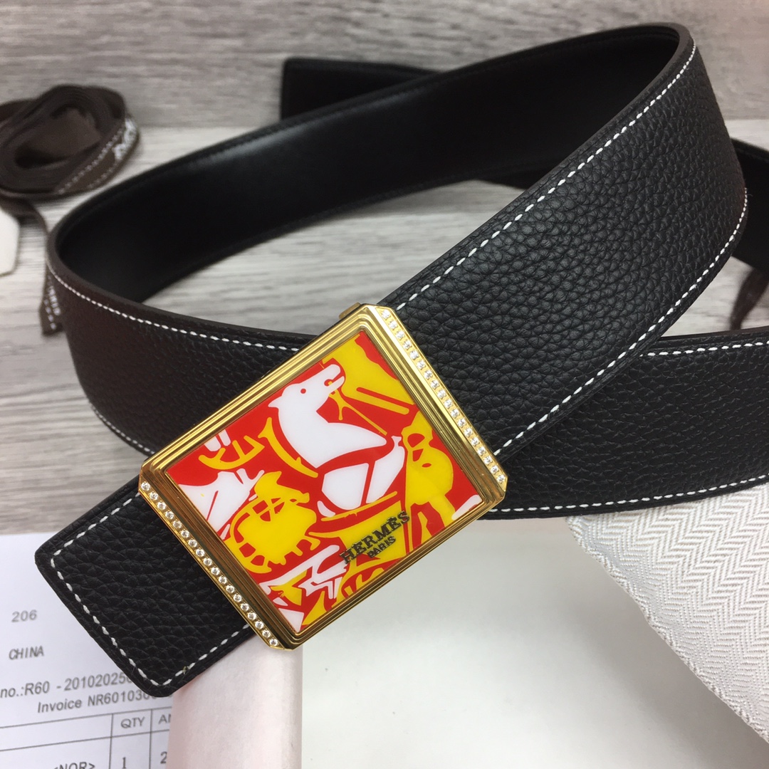 Hermes Black Leather Belt With   Enamel Buckle - DesignerGu