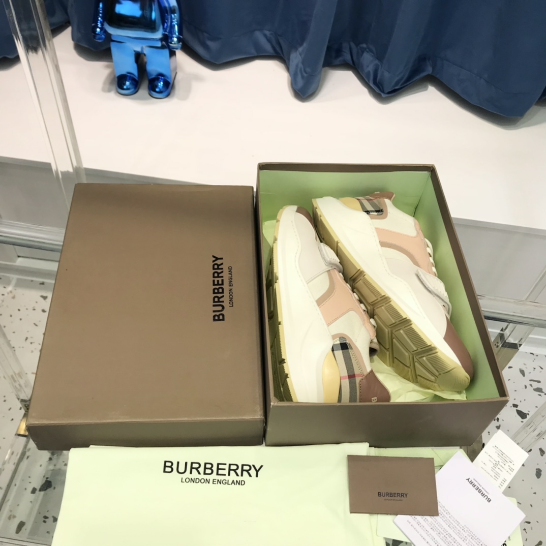 Burberry Check Cotton Canvas And Leather Sneakers - DesignerGu