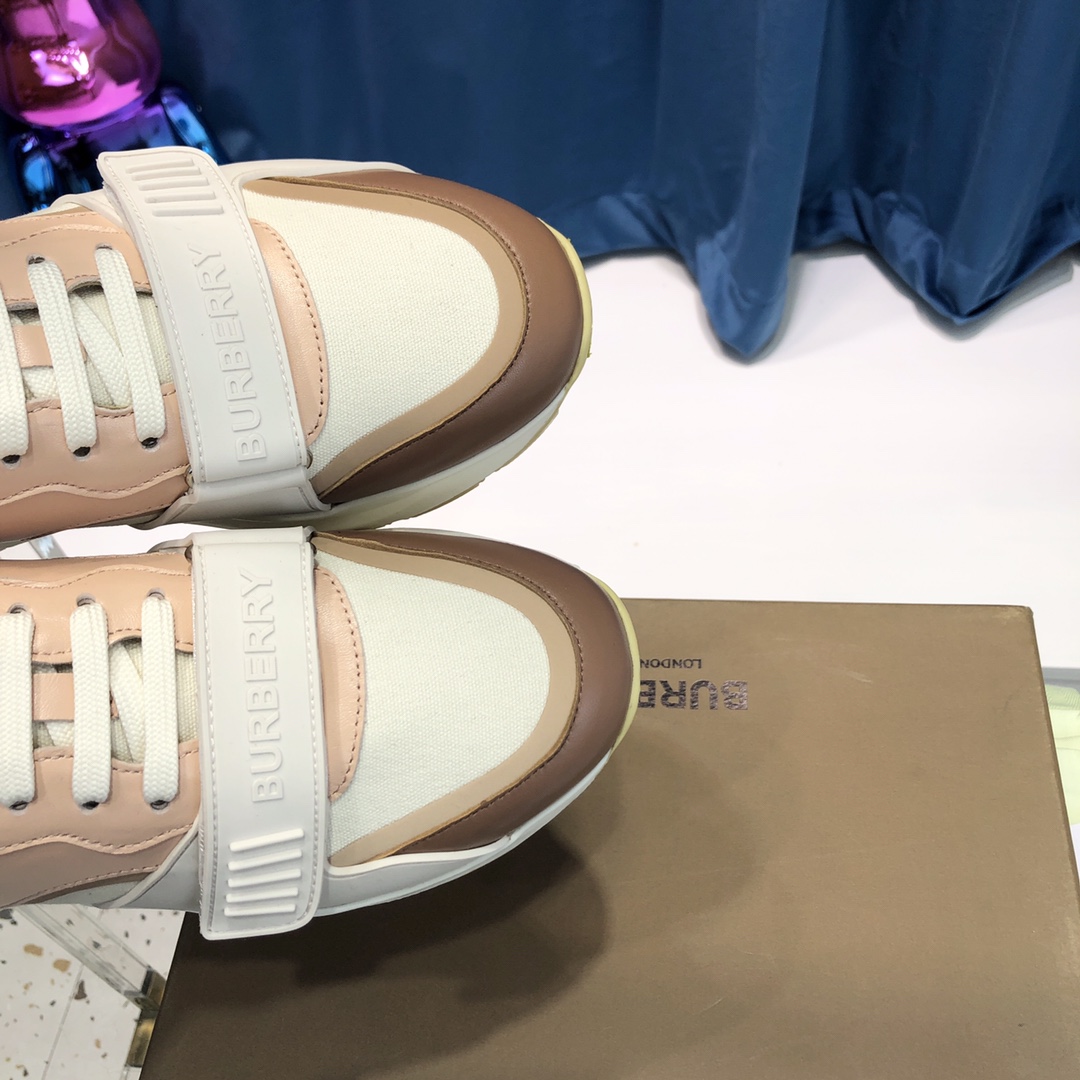 Burberry Check Cotton Canvas And Leather Sneakers - DesignerGu