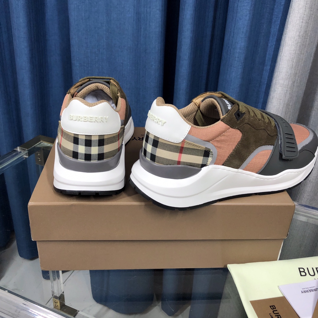 Burberry Check Cotton Canvas And Leather Sneakers - DesignerGu