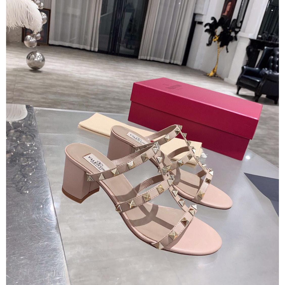 Saint Laurent Rockstud Caged 60mm Slide Sandals - DesignerGu