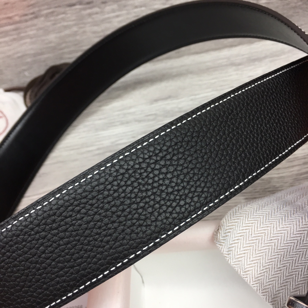 Hermes Black Leather Belt With   Enamel Buckle - DesignerGu