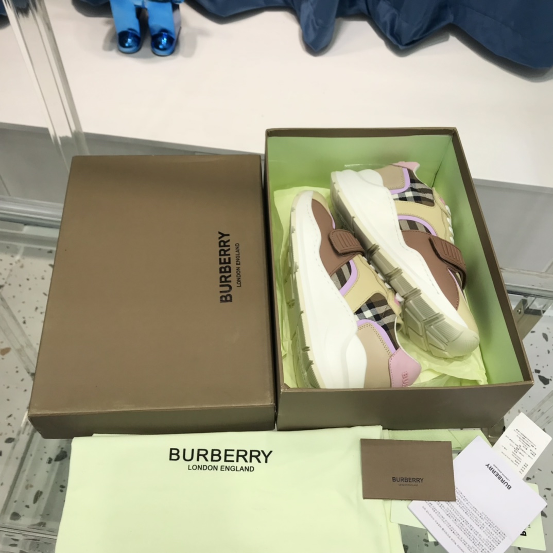 Burberry Check Cotton Canvas And Leather Sneakers - DesignerGu