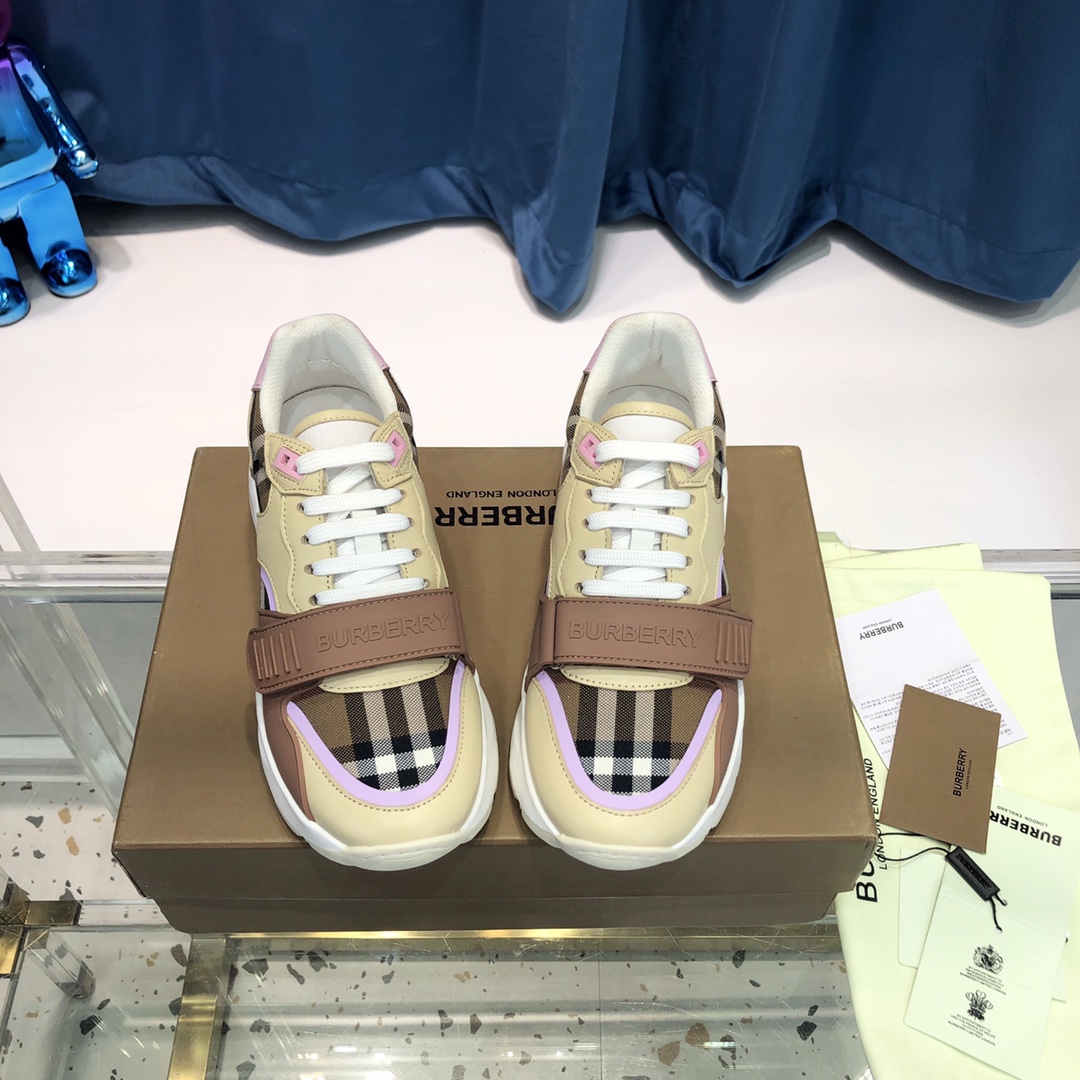 Burberry Check Cotton Canvas And Leather Sneakers - DesignerGu