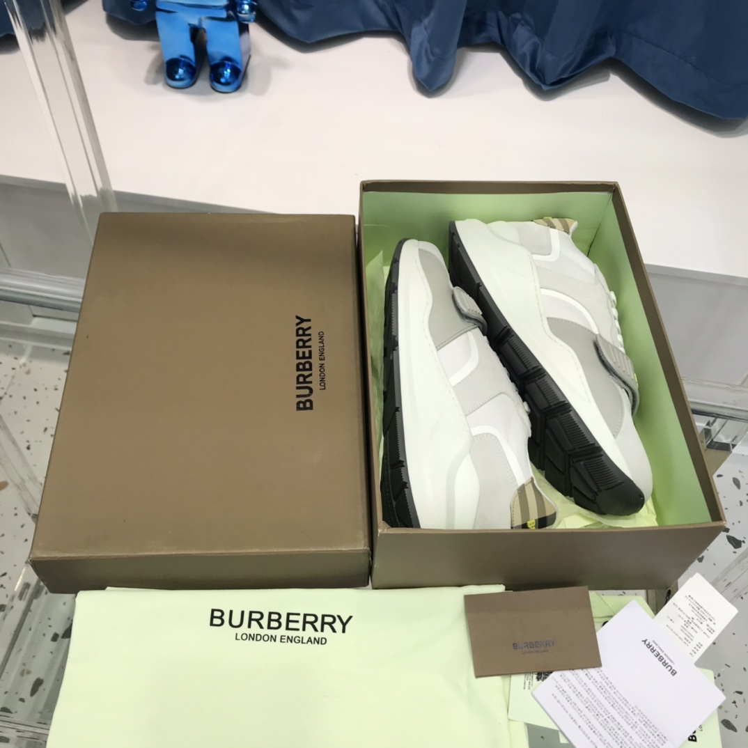 Burberry Check Cotton Canvas And Leather Sneakers - DesignerGu