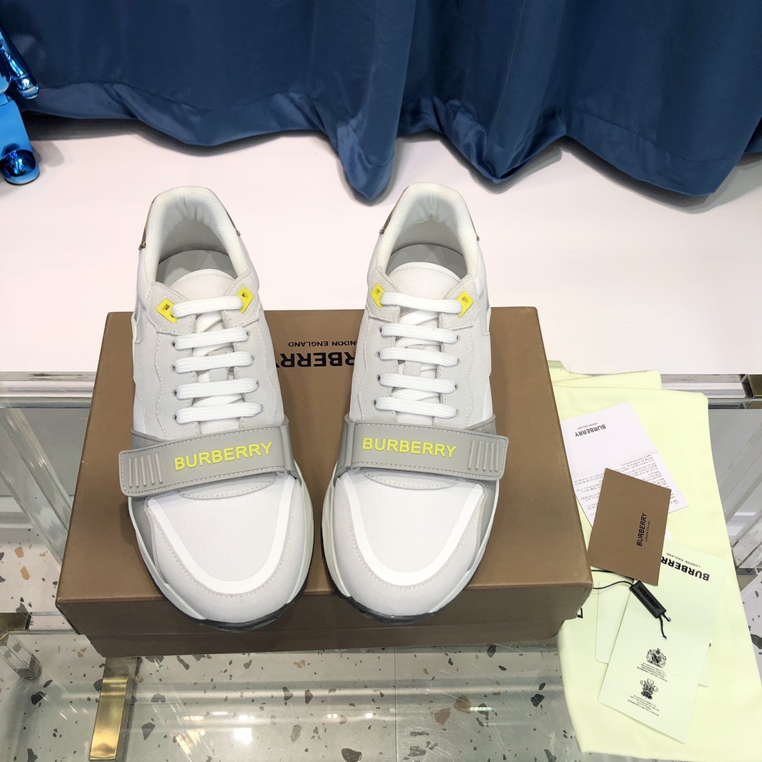 Burberry Check Cotton Canvas And Leather Sneakers - DesignerGu