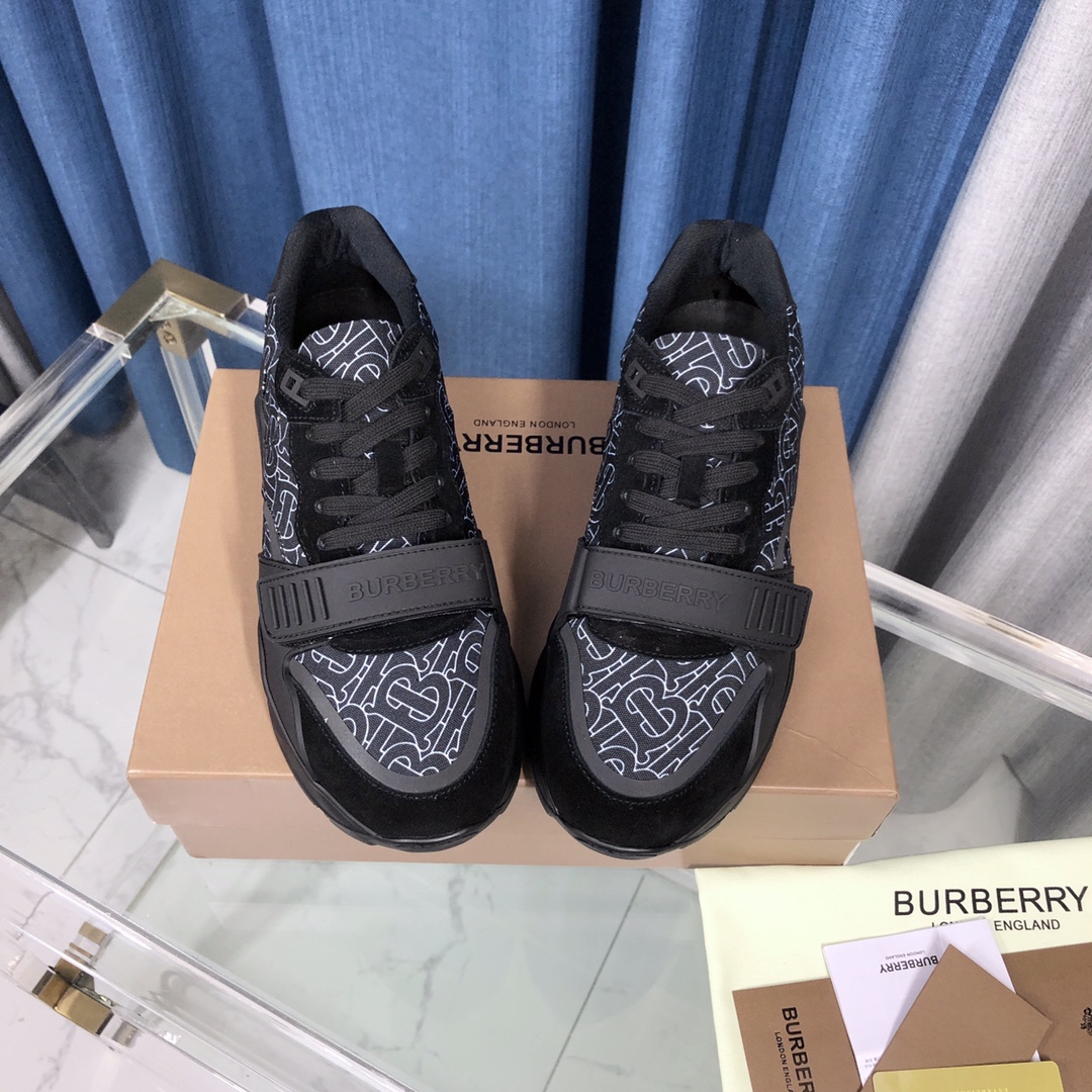 Burberry Check Cotton Canvas And Leather Sneakers - DesignerGu