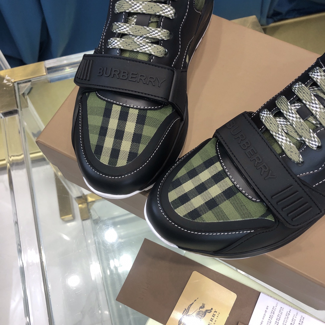 Burberry Check Cotton Canvas And Leather Sneakers - DesignerGu