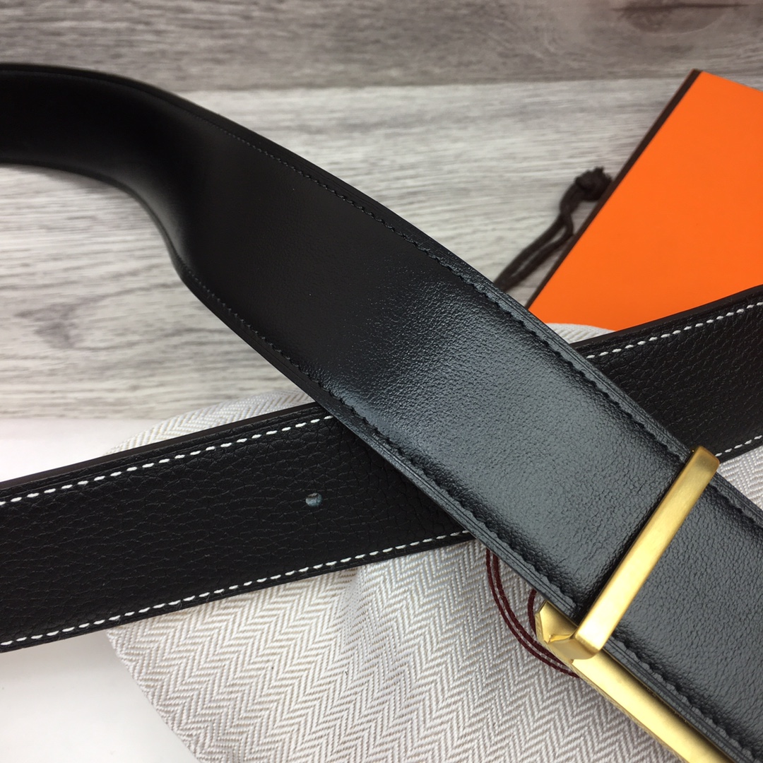 Hermes Black Leather Belt With   Enamel Buckle - DesignerGu