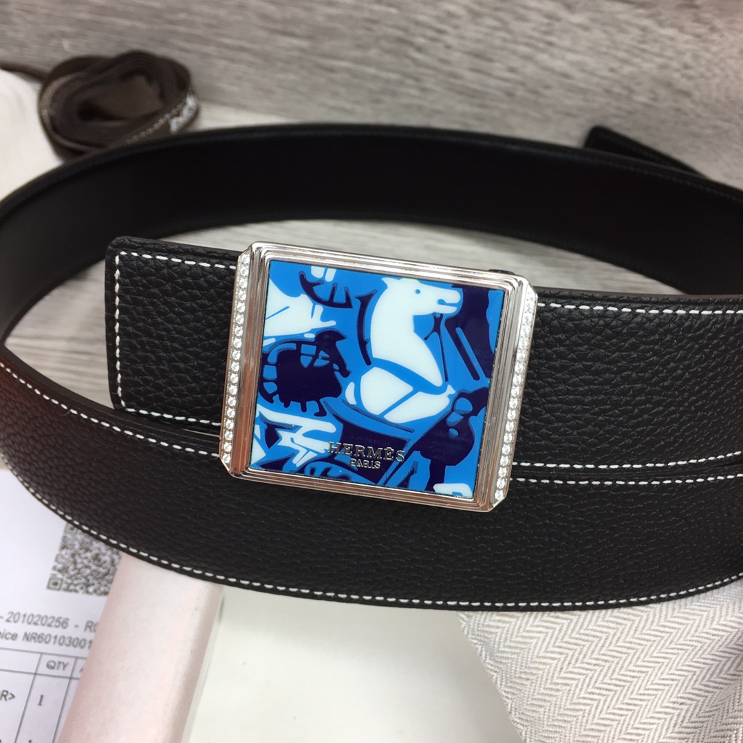 Hermes Black Leather Belt With   Enamel Buckle - DesignerGu