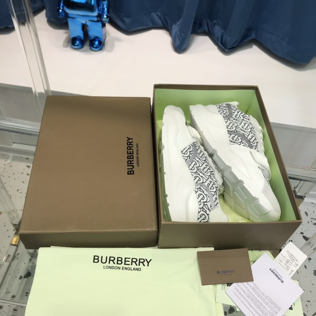 Burberry Check Cotton Canvas And Leather Sneakers - DesignerGu