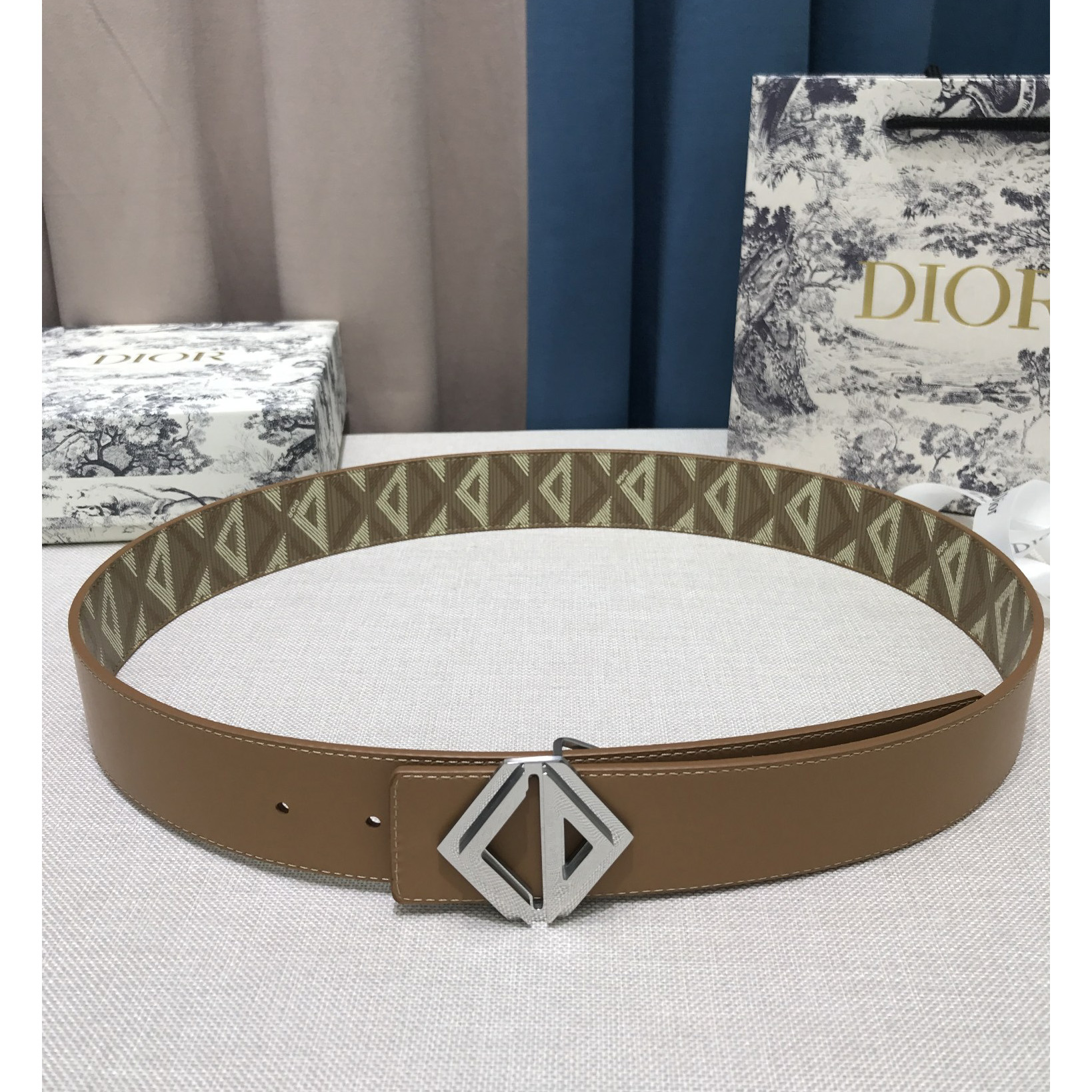 Dior CD Diamond Print  40mm Reversible Belt  - DesignerGu