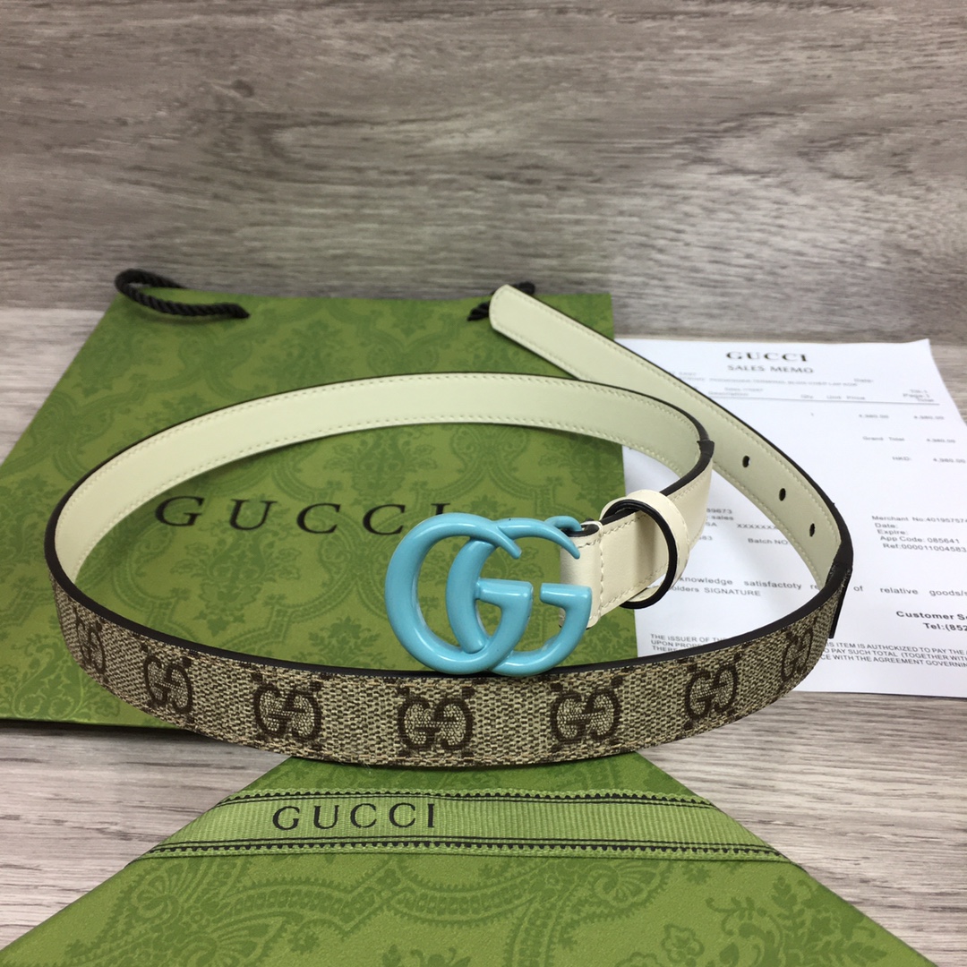 Gucci  Leather Belt With Double G Buckle  (2cm) - DesignerGu