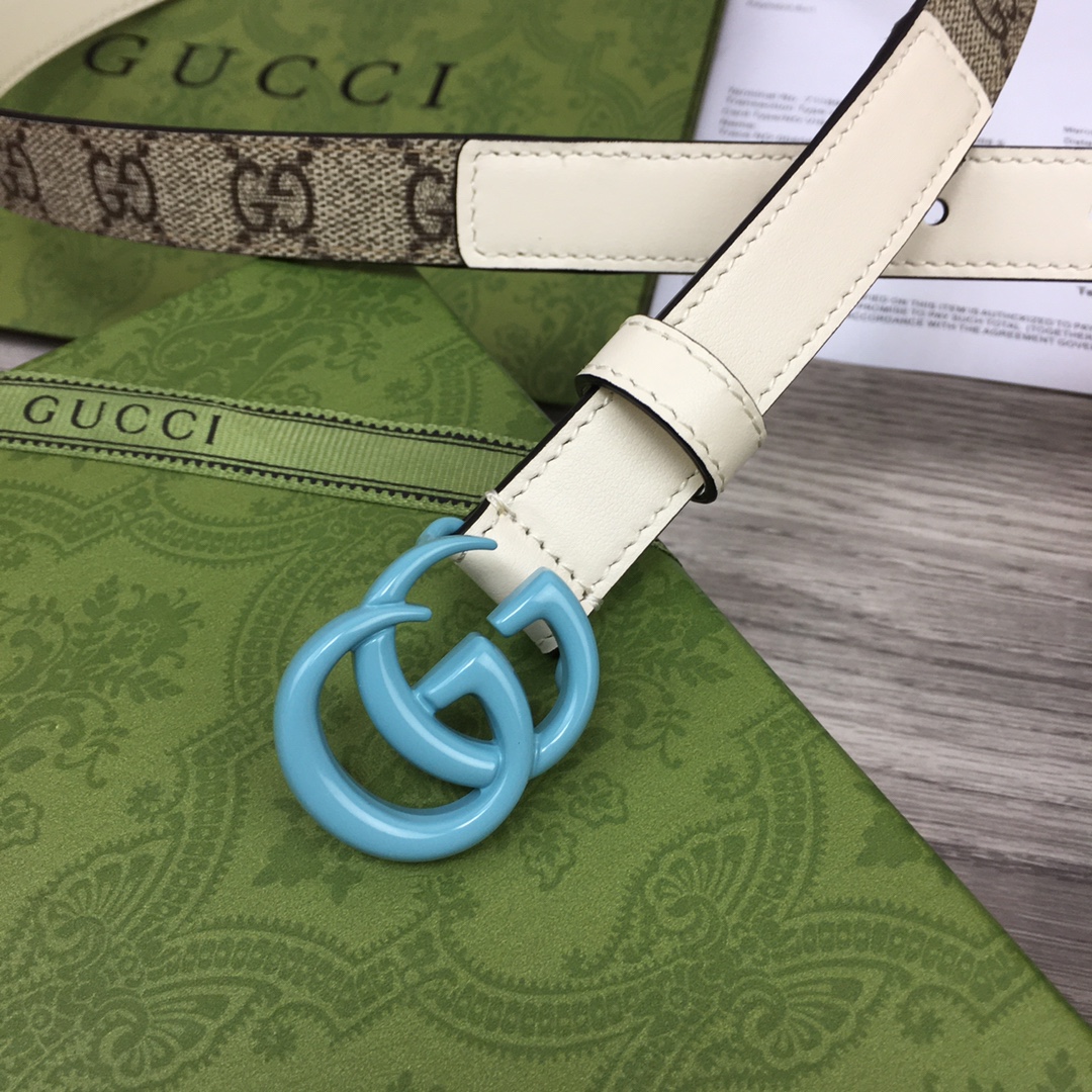 Gucci  Leather Belt With Double G Buckle  (2cm) - DesignerGu