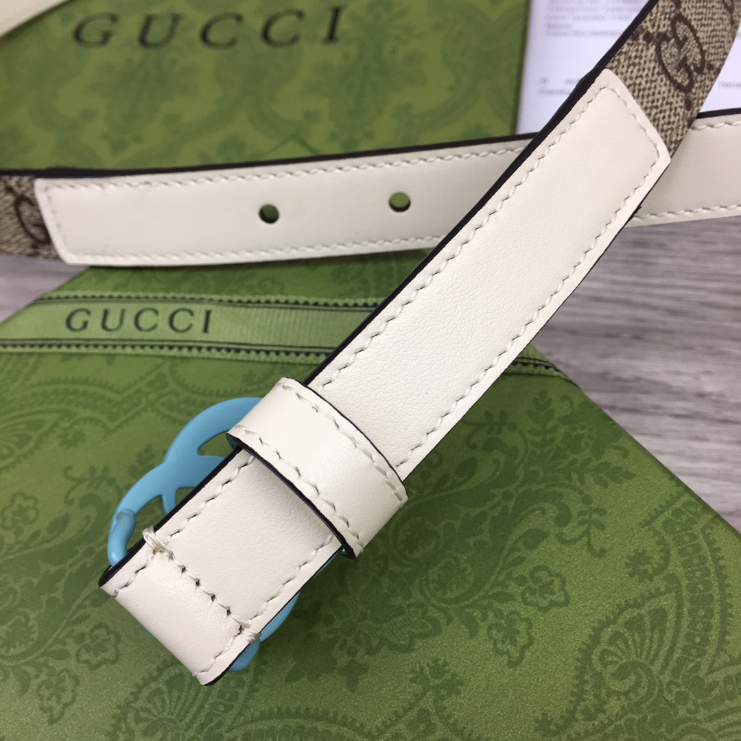 Gucci  Leather Belt With Double G Buckle  (2cm) - DesignerGu