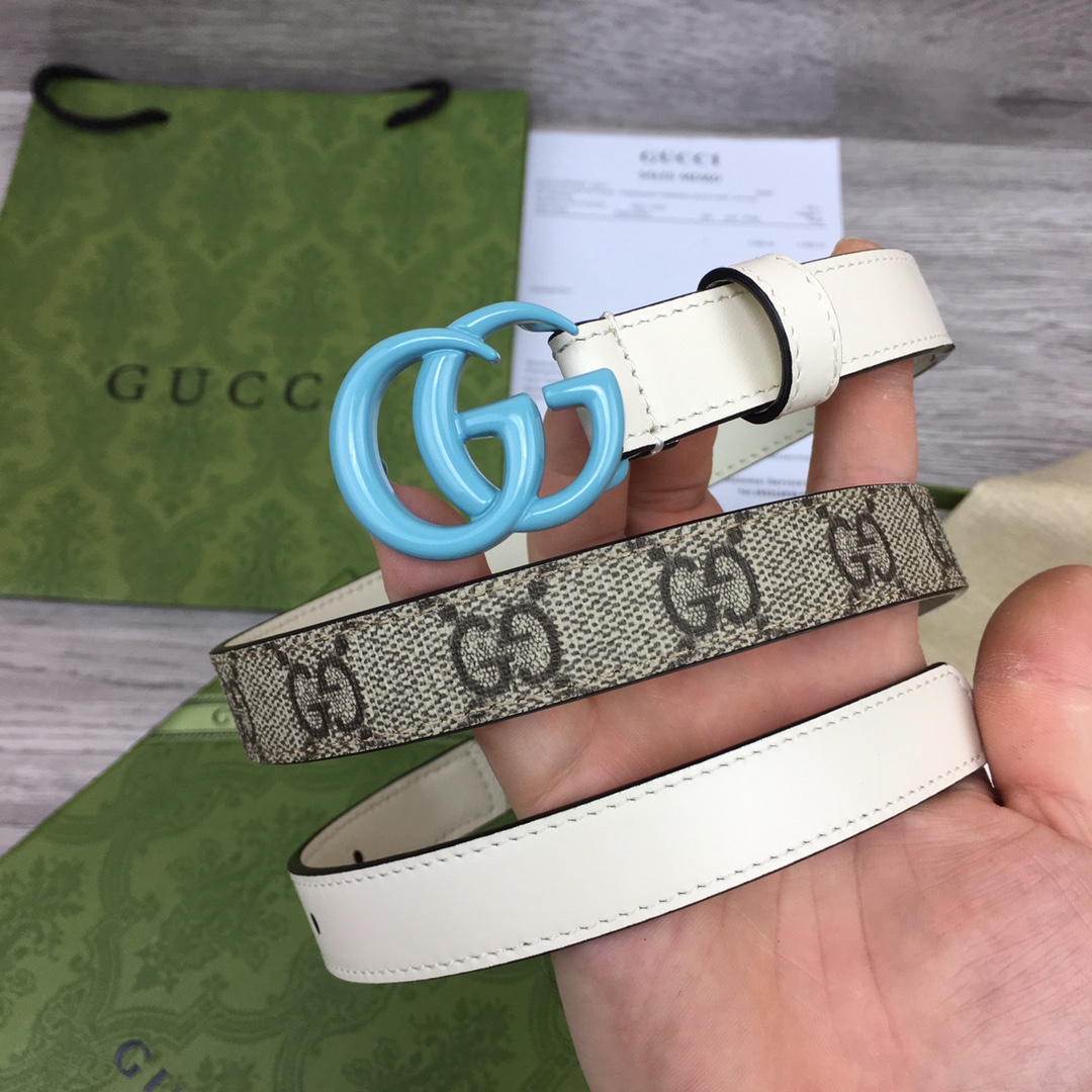 Gucci  Leather Belt With Double G Buckle  (2cm) - DesignerGu