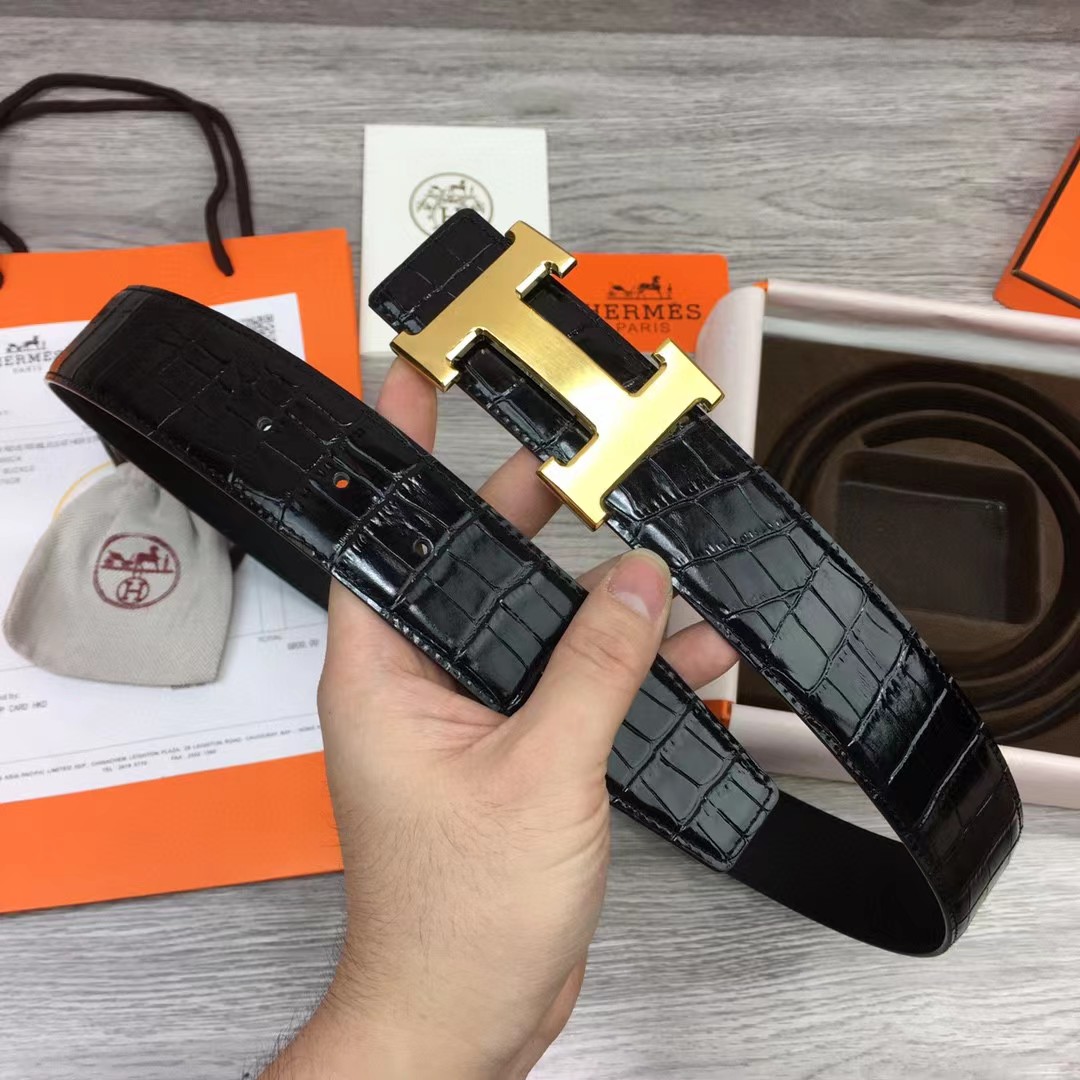 Hermes Black Leather Belt - DesignerGu