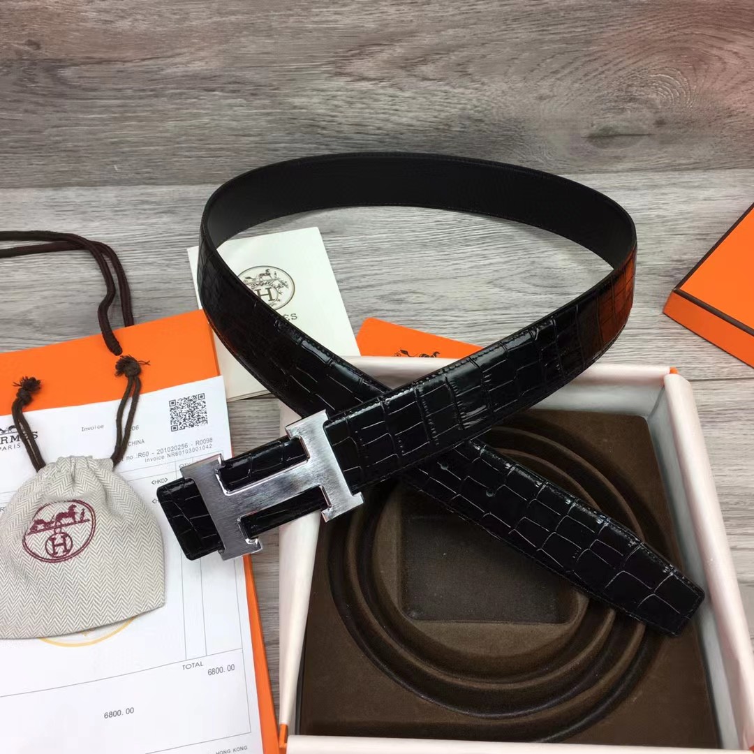 Hermes Black Leather Belt - DesignerGu