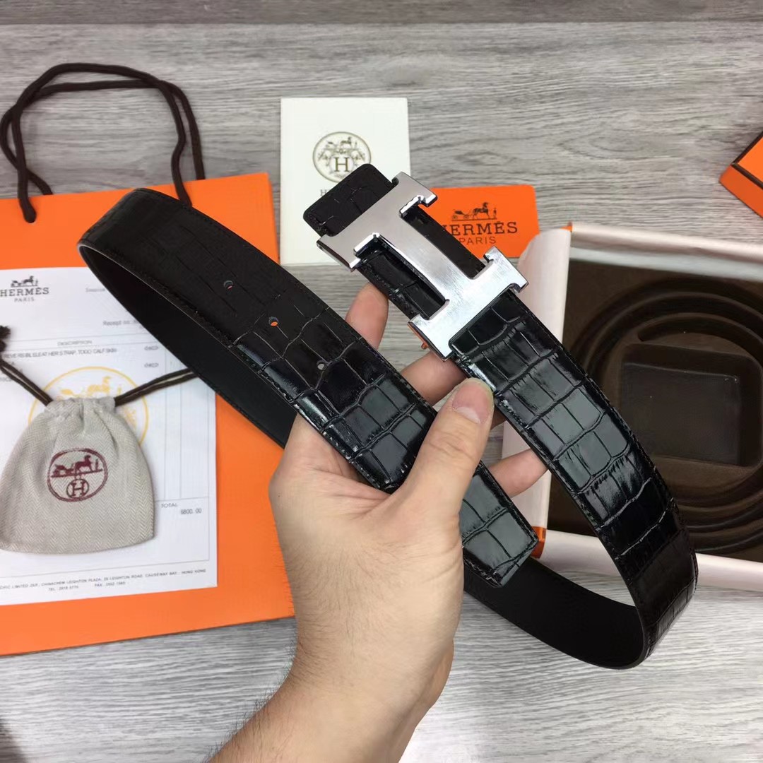 Hermes Black Leather Belt - DesignerGu