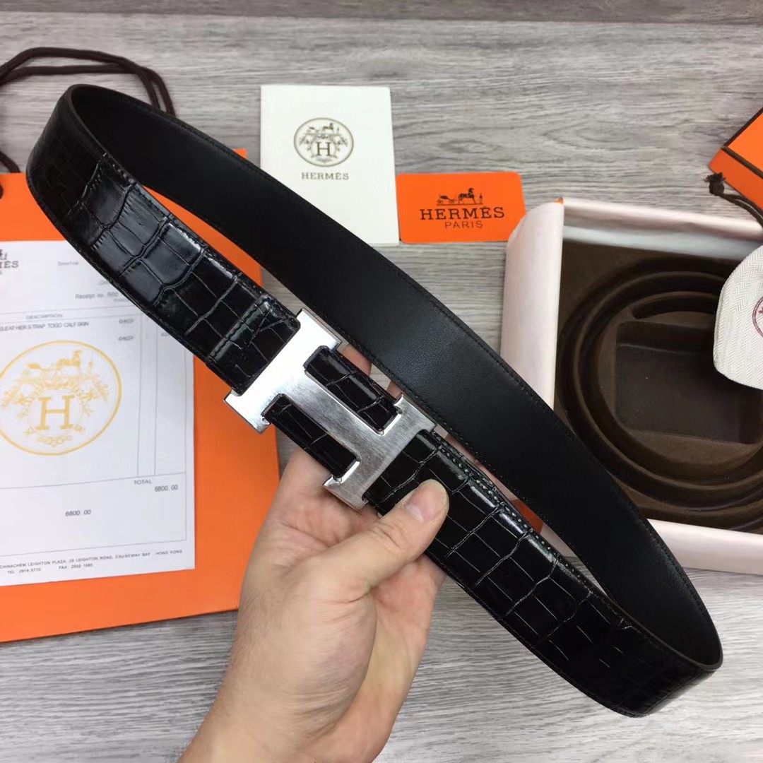Hermes Black Leather Belt - DesignerGu