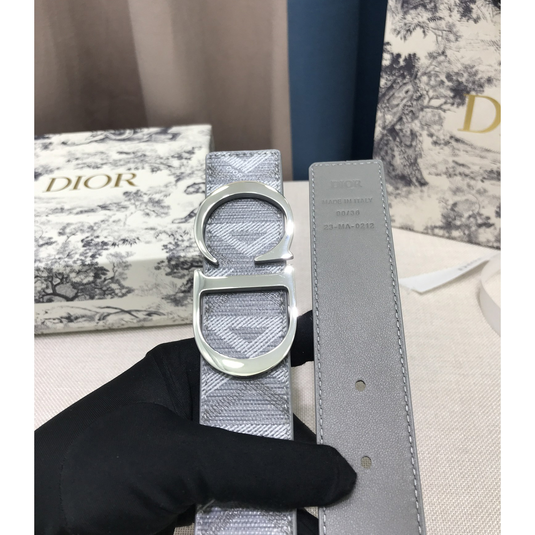 Dior CD Diamond Print  40mm Reversible Belt  - DesignerGu