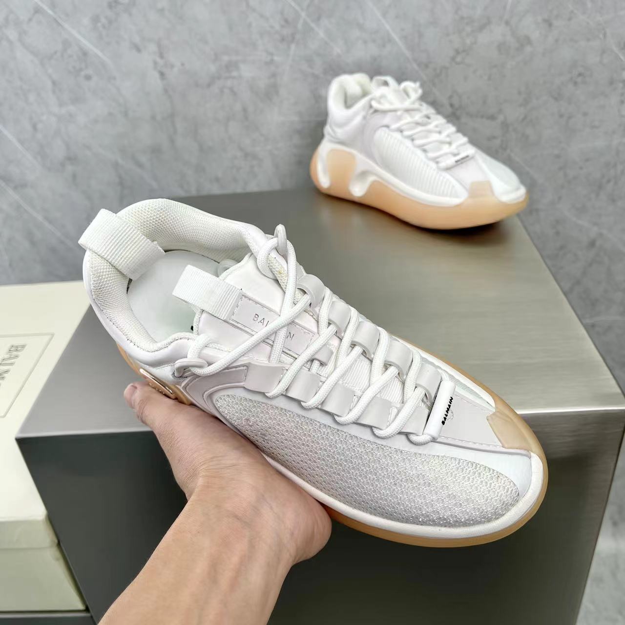 Balmain Bicolor Gummy Leather And Mesh B-Runner Sneakers - DesignerGu